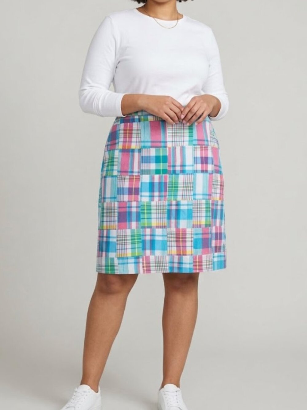 NWT Talbots sz 10 patchwork madras plaid shirt  pink/ blue/ mint green/ white